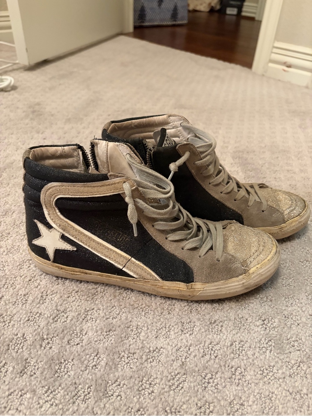Golden Goose High-Top Sneakers in Black and Beige